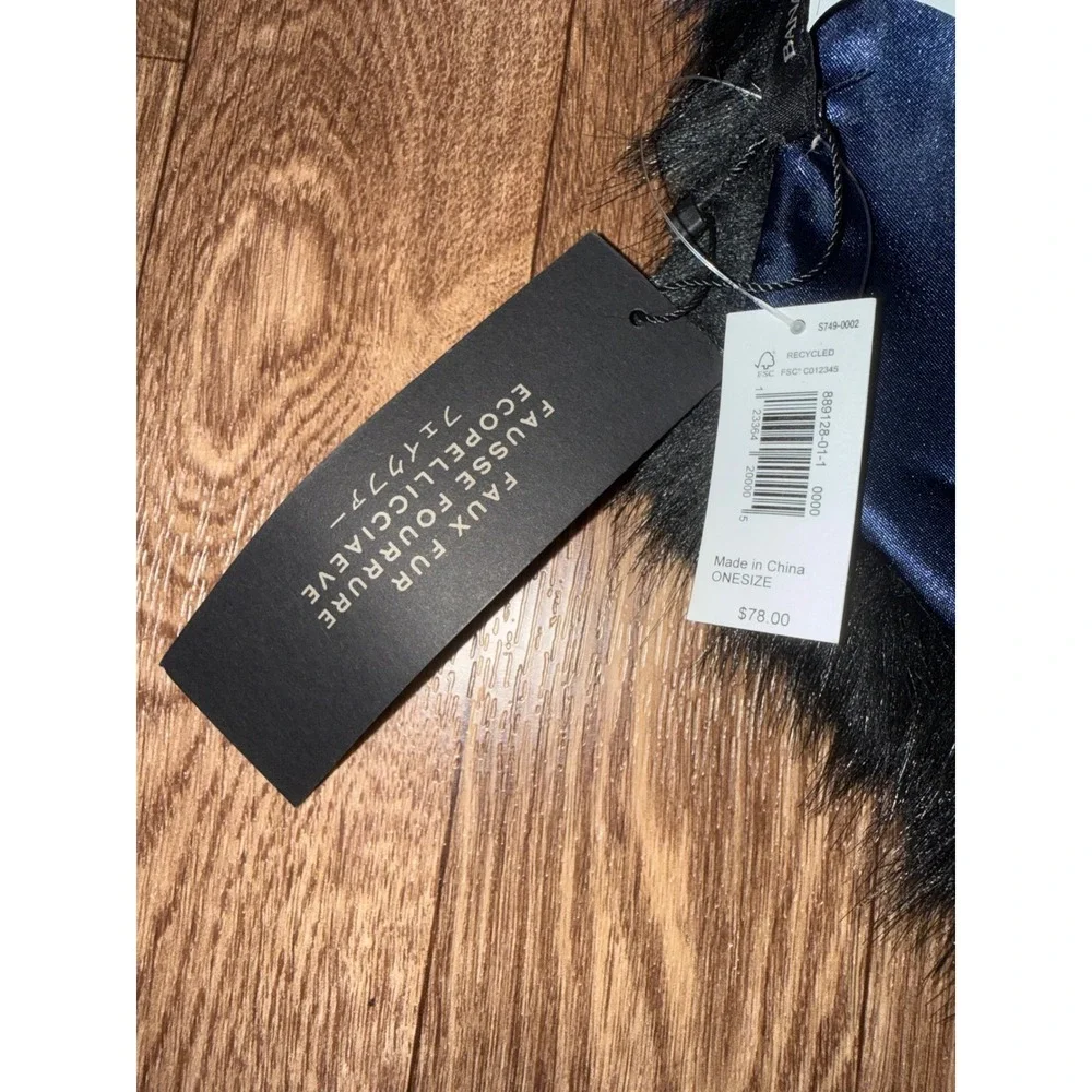 Banana Republic Striped Faux Fur Scarf Preppy Navy Black 889128-01-1 NWT
